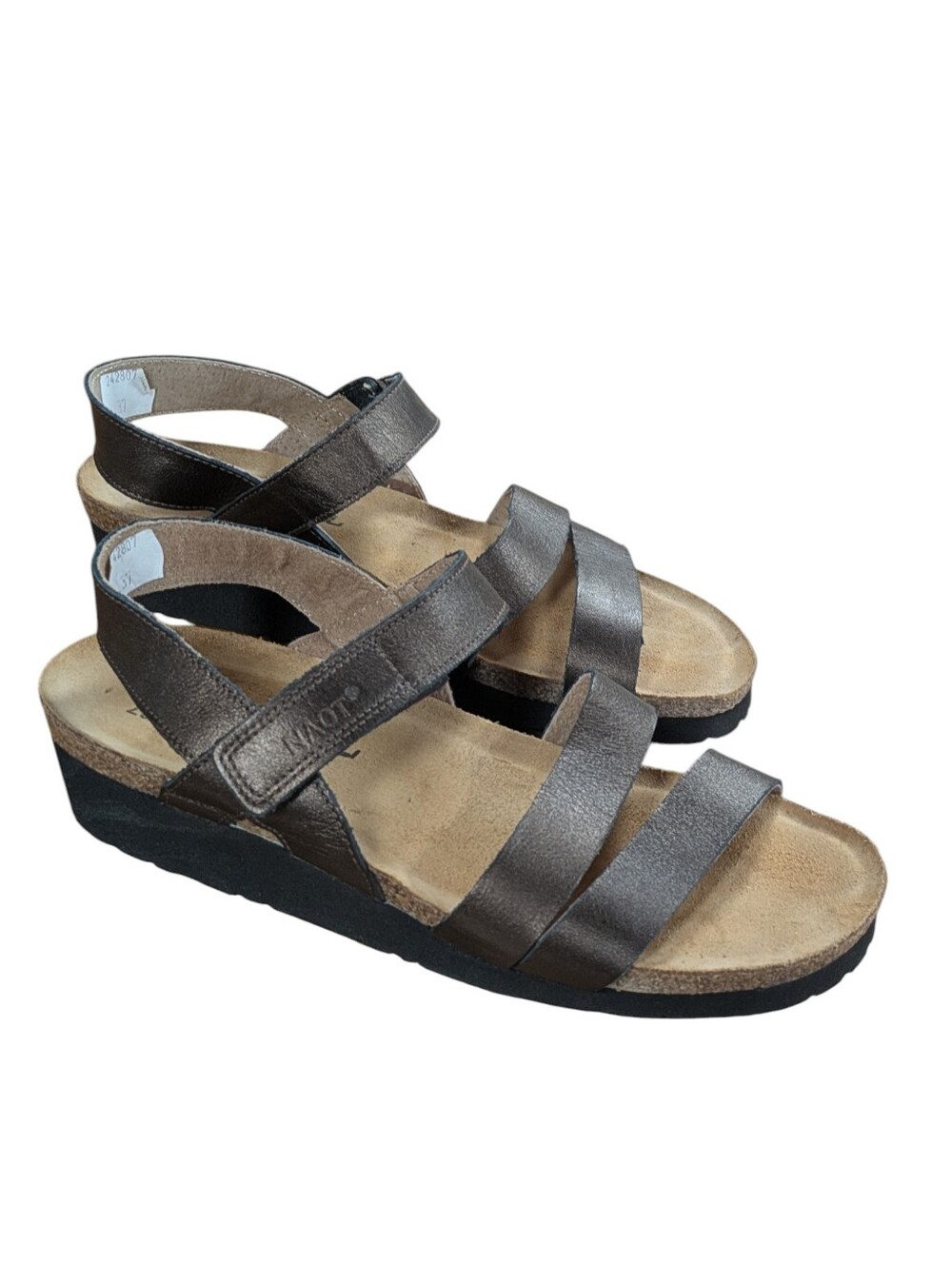 Naot Kayla Wedge Sandal Brown Metallic Leather Size 37